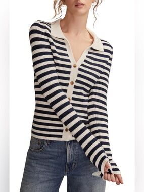 Lucky Brand Navy Stripe Johnny Collar Cardigan XS NWT